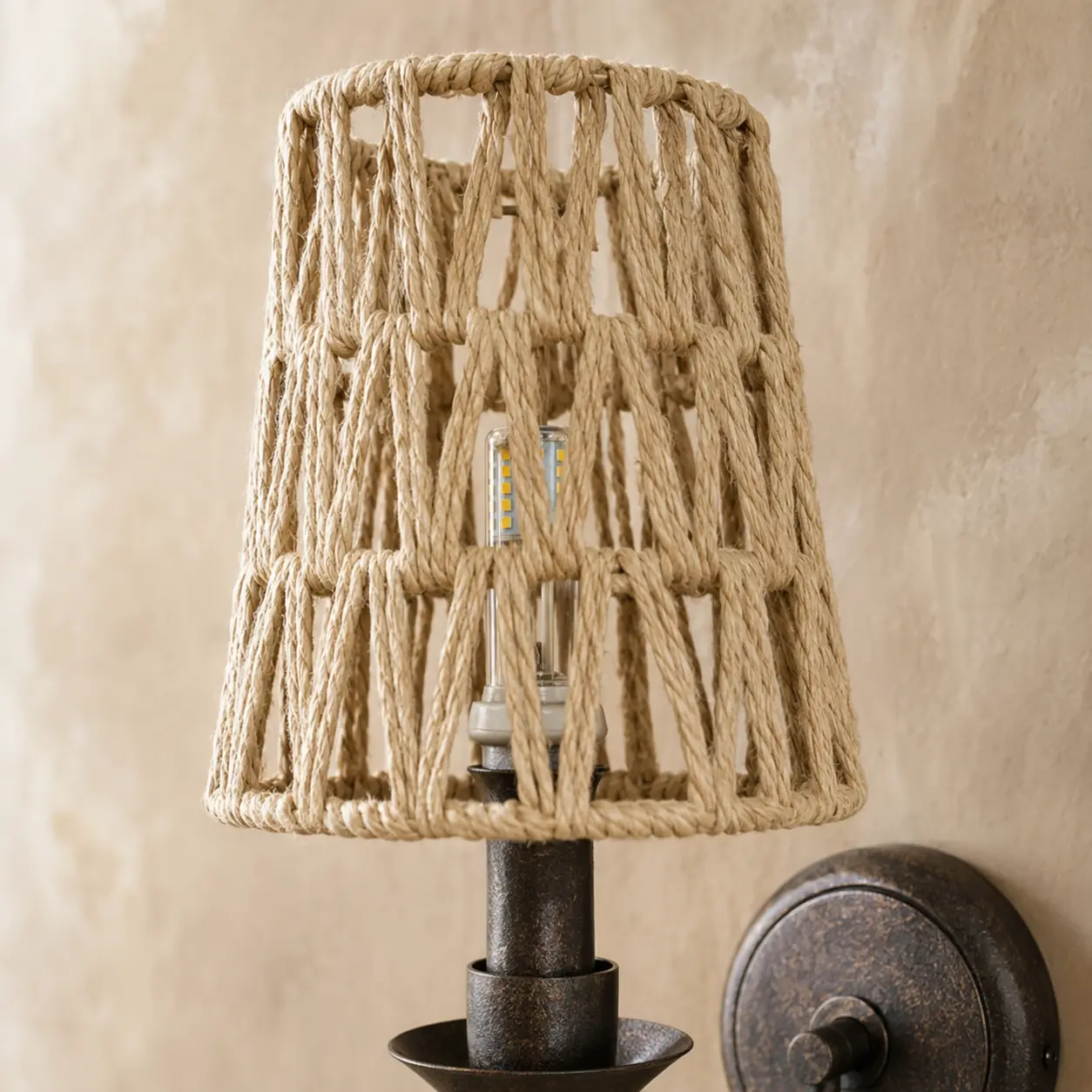Close view of Style C open woven shade and bulb