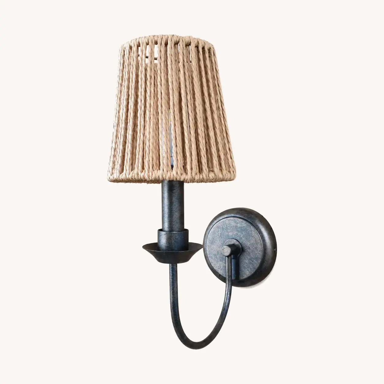 Antique finish wall sconce with Style B woven shade