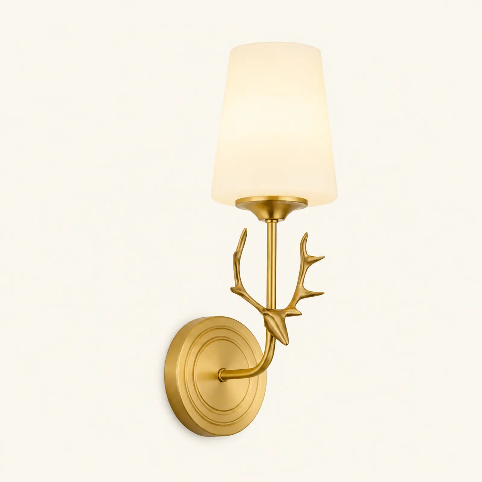 Style B single-light antique brass antler wall sconce