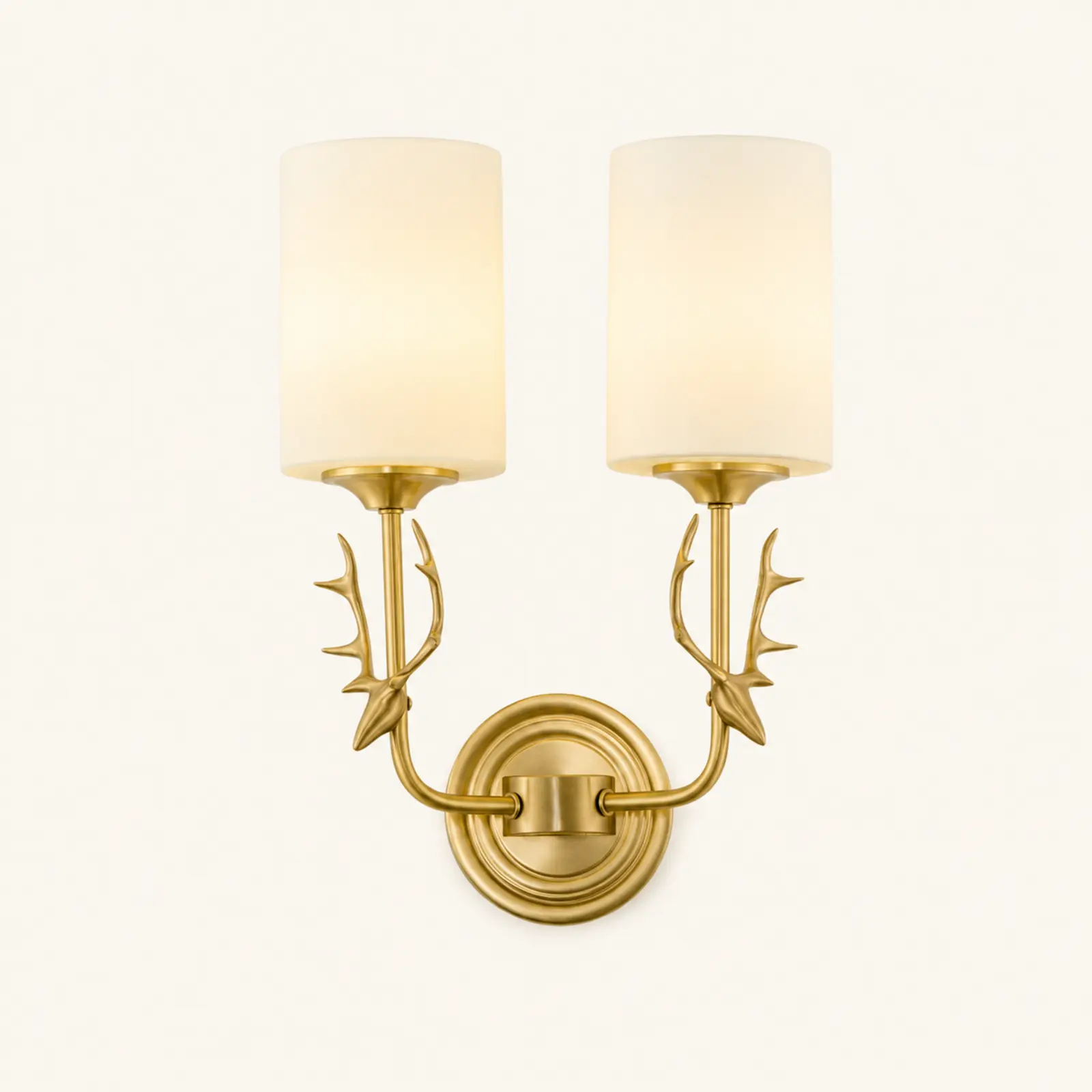 Style A double-light antique brass antler wall sconce