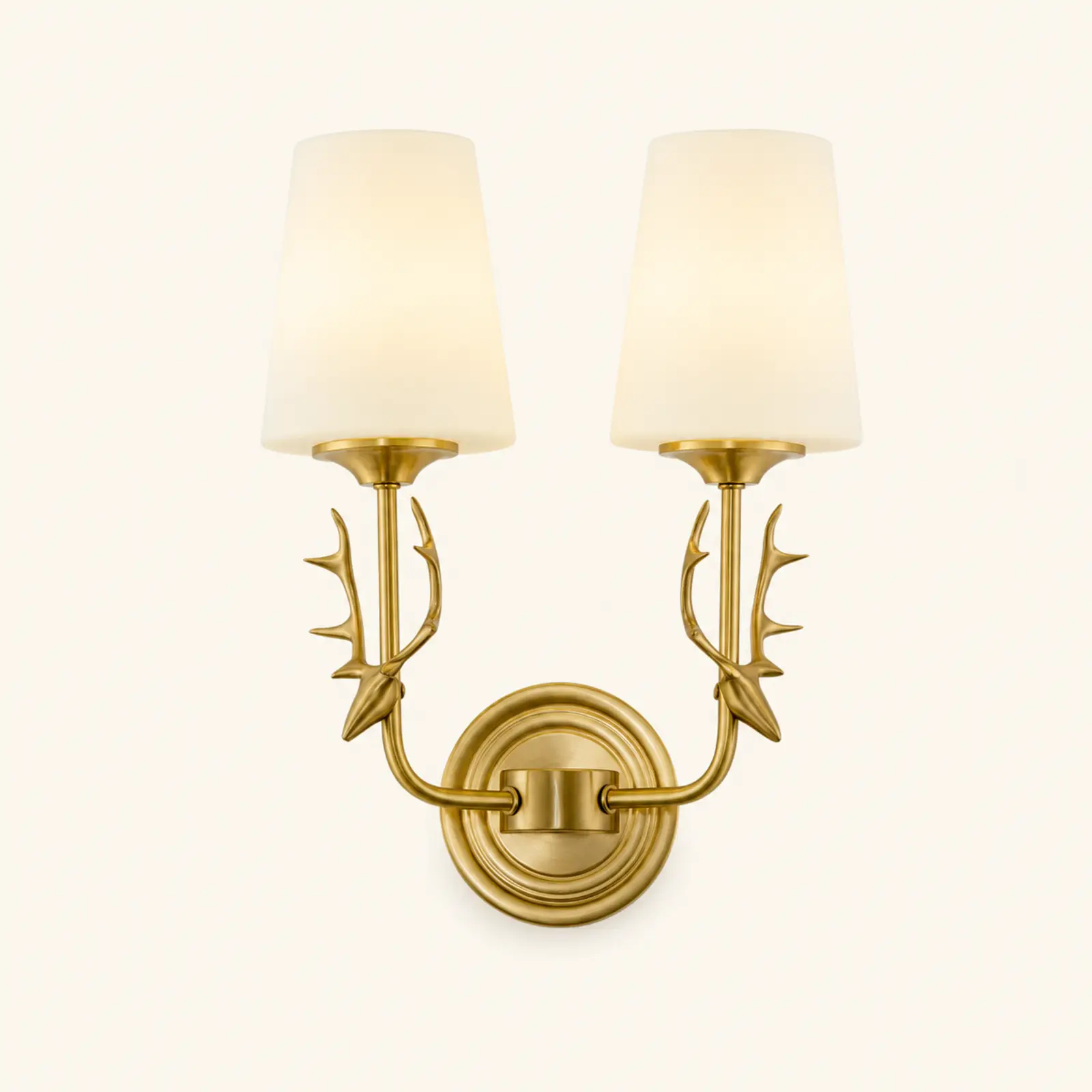 Style B double-light antique brass antler wall sconce