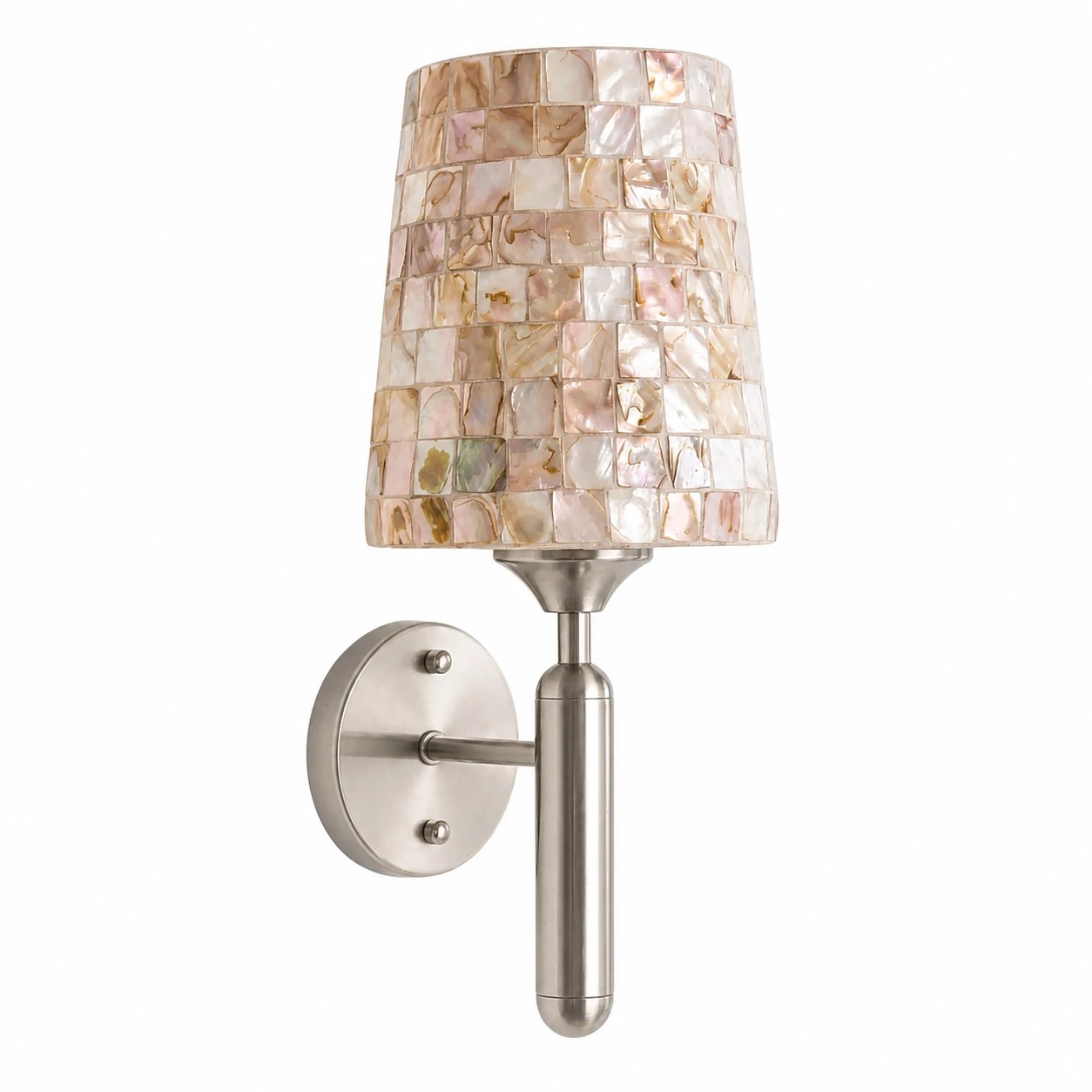 Brushed nickel shell mosaic wall sconce