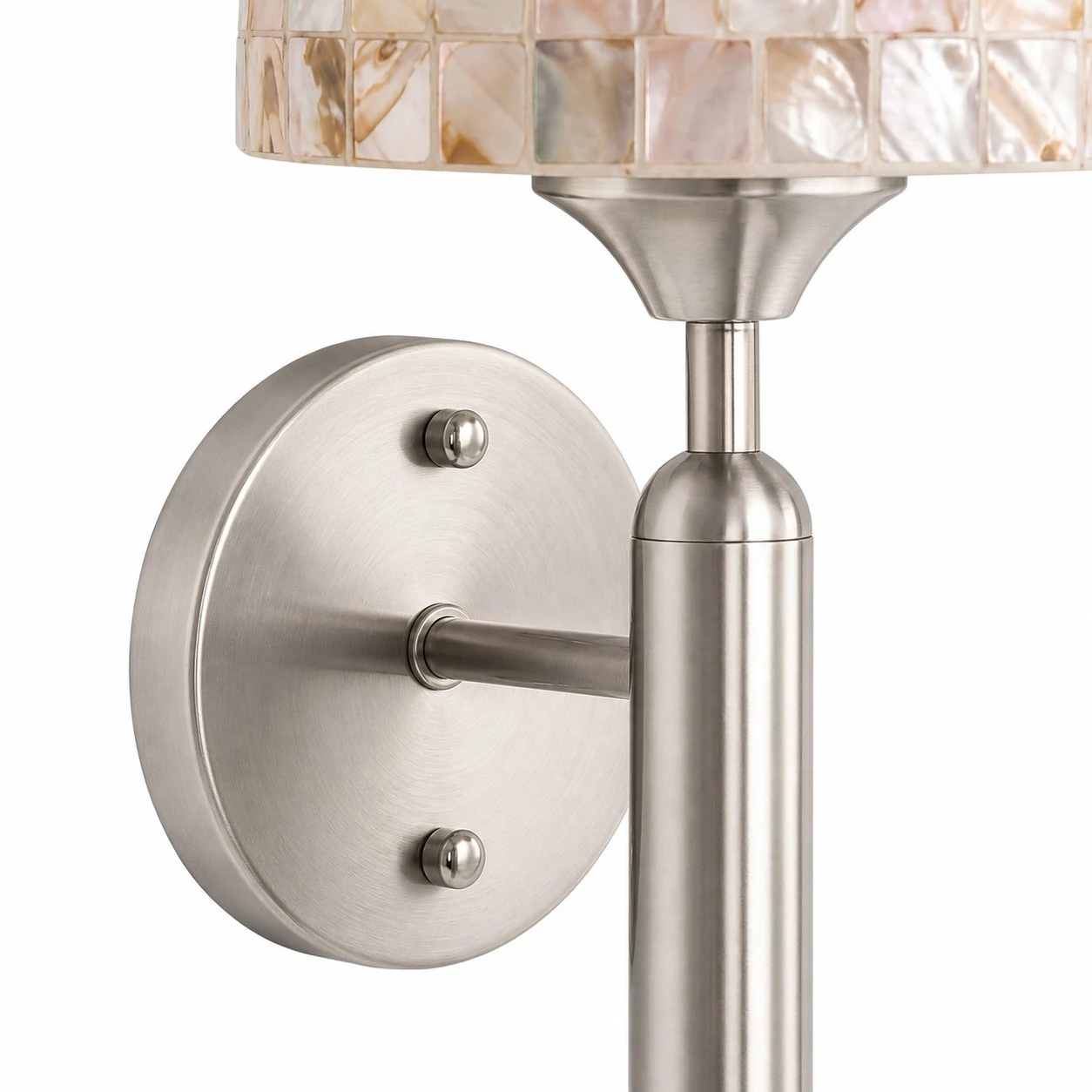 Brushed nickel frame connection detail