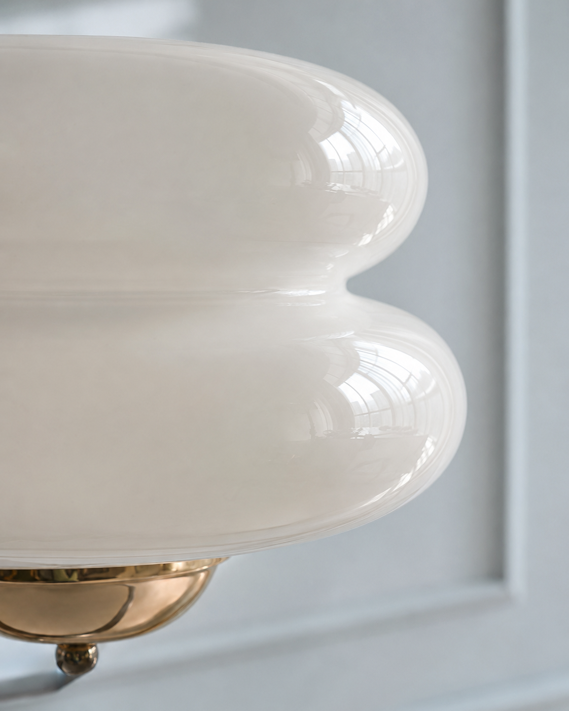 Close-up of the cream white double-tier glass shade
