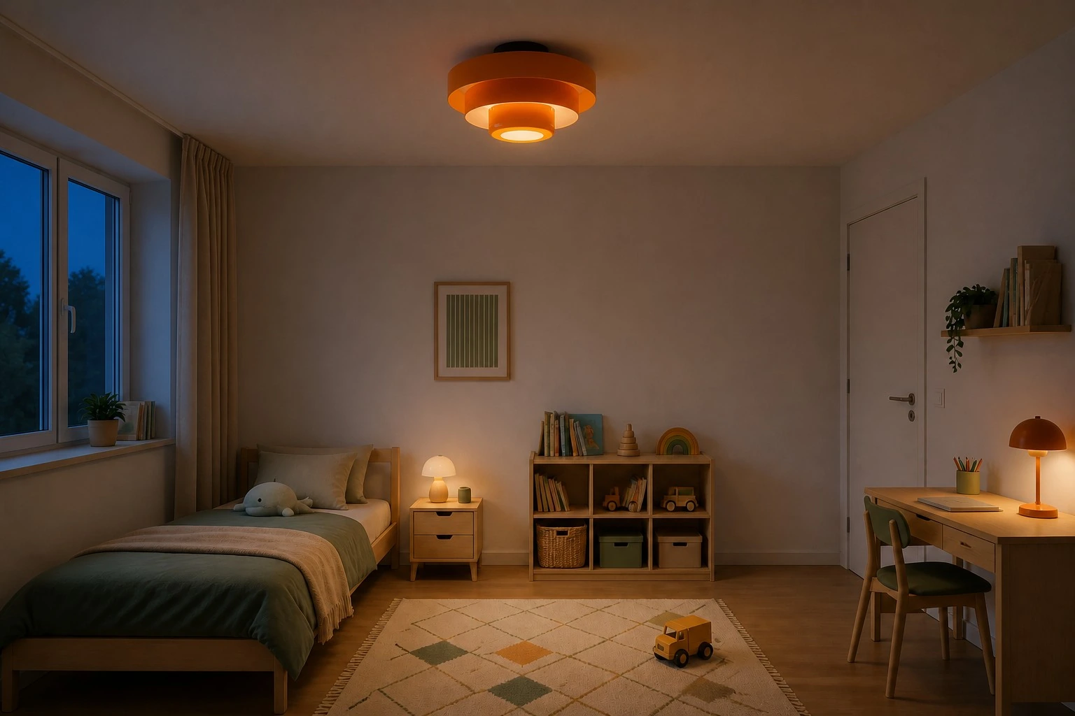 Children's Room, evening with light on