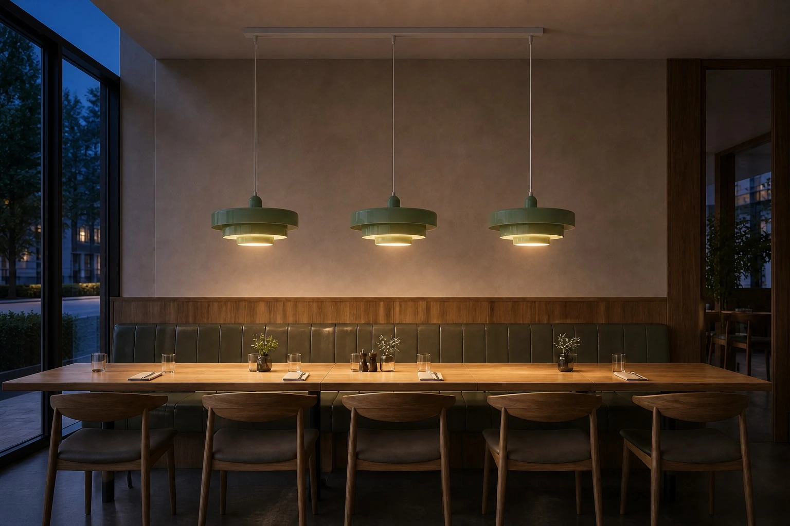 Restaurant, evening with light on