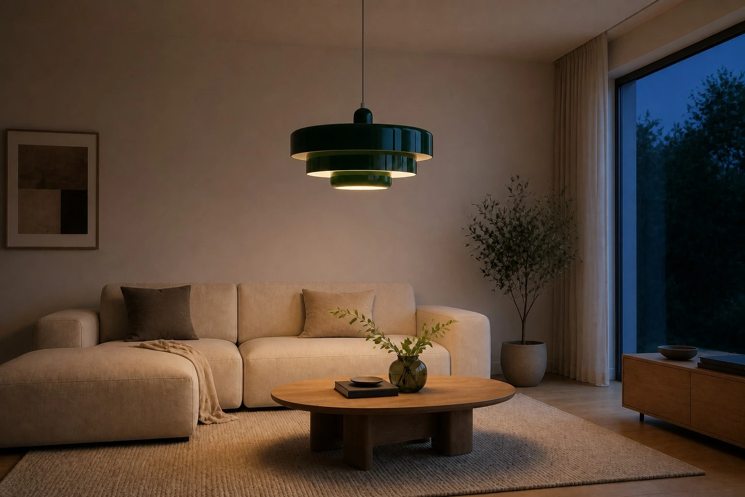 Living Room, evening with light on